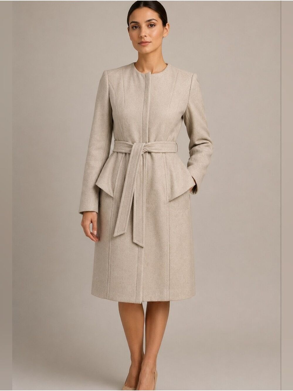 H&M Peplum Wool Blend Belted Coat, Size 4